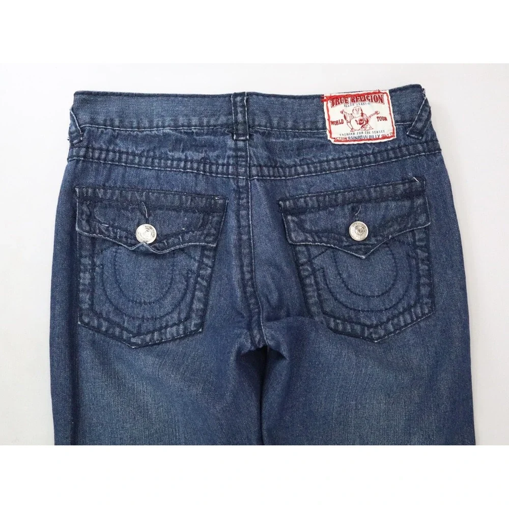 True Religion Jeans Mens 34x32 Rainbow Billy Denim Pants Flap Pockets Cotton USA